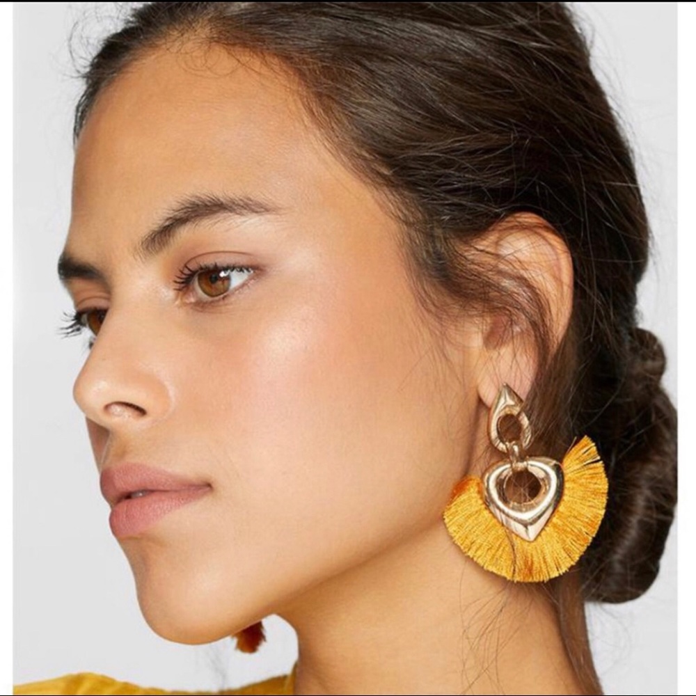 Yellow and gold tassel drop earrings